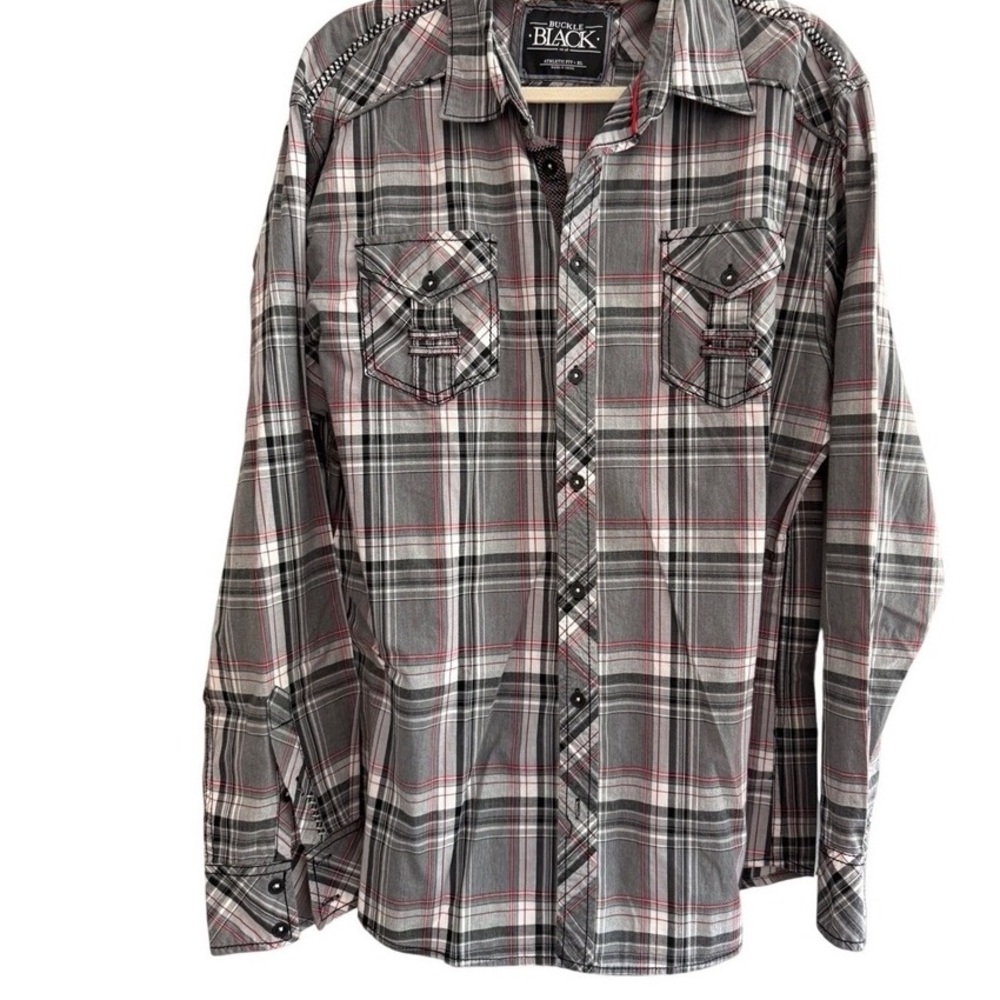Men's Grey Plaid Long-Sleeve Shirt